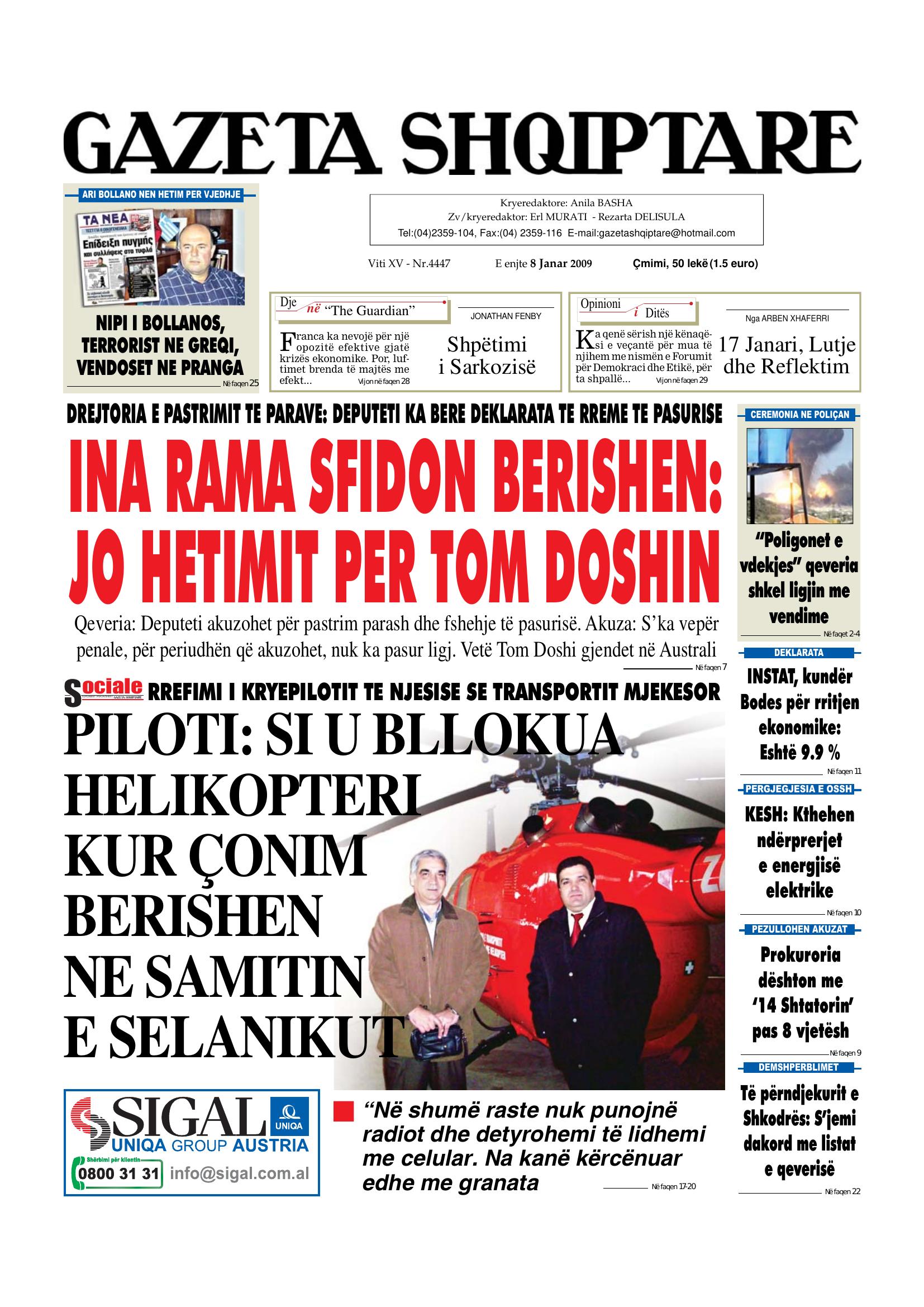 Gazeta Shqiptare 2009-01-08